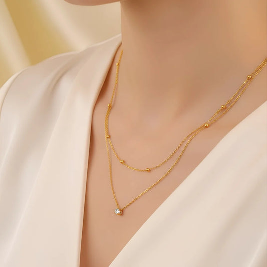 Dainty Beaded Layered Necklace - 18K Gold Plated