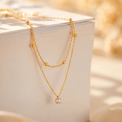 Dainty Beaded Layered Necklace - 18K Gold Plated
