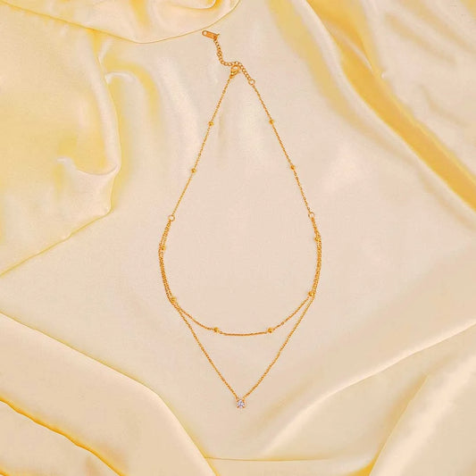 Dainty Beaded Layered Necklace - 18K Gold Plated