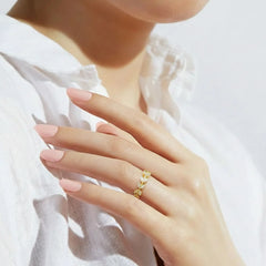 Golden Crystal Leaf Ring - 18K Gold Plated