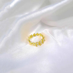 Golden Crystal Leaf Ring - 18K Gold Plated