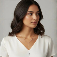 Beaded Lariat Necklace - Rhodium Plated