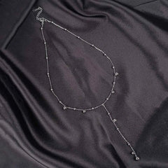 Beaded Lariat Necklace - Rhodium Plated