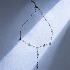 Beaded Lariat Necklace - Rhodium Plated