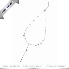 Beaded Lariat Necklace - Rhodium Plated