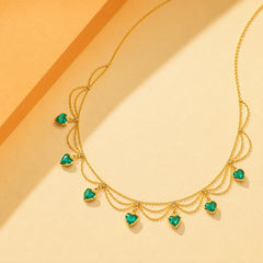 Emerald Hearts Layered Necklace - 18K Gold Plated