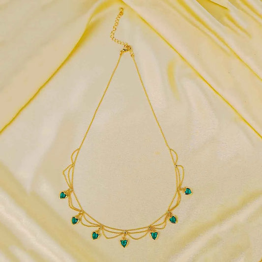 Emerald Hearts Layered Necklace - 18K Gold Plated