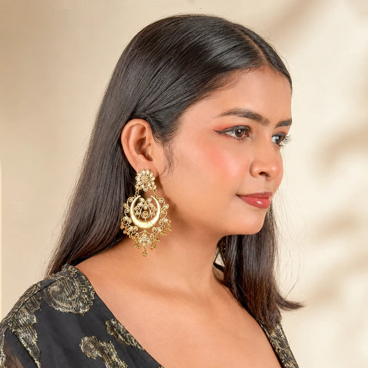 Crescent Chandelier Kundan Earrings