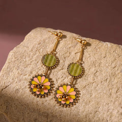 Bright Dual Coloured Floral Enamel Earrings