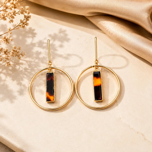 Circular Marble T-Bar Earrings