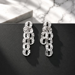 Statement Silver Textured Drop Earrings