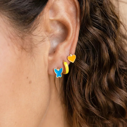 Set of 3 Heart Butterfly Hoops Earring Combo