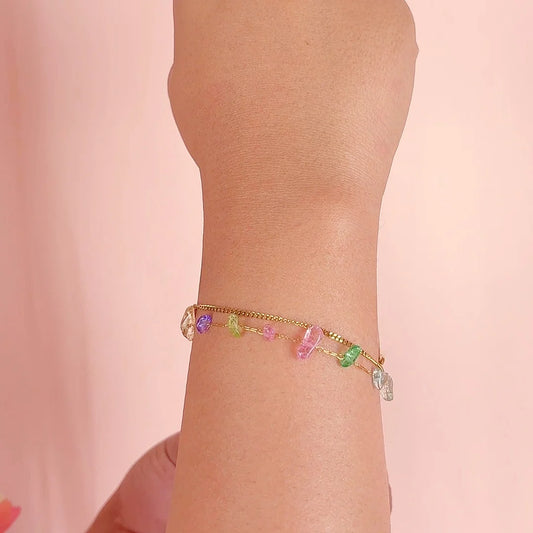 Pastel Gemstone Chain Bracelet - 18K Gold Plated