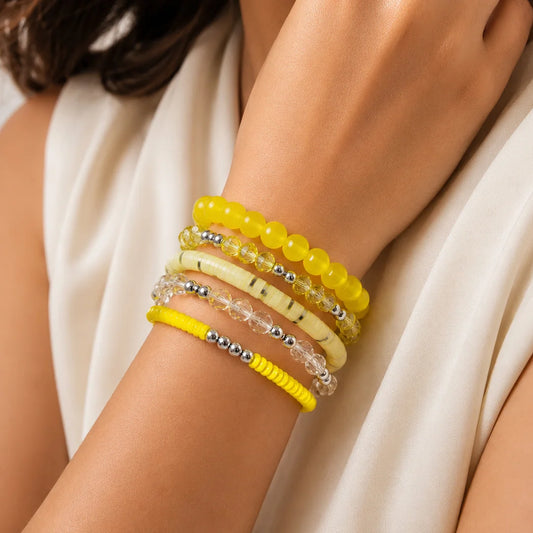 Pack Of 5 Spring Yellow Beaded Bracelet Combo