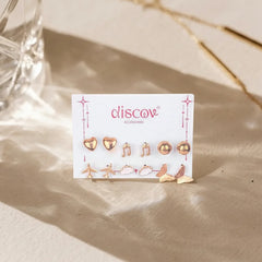 Set of 6 Playful Golden Mini Stud Earrings