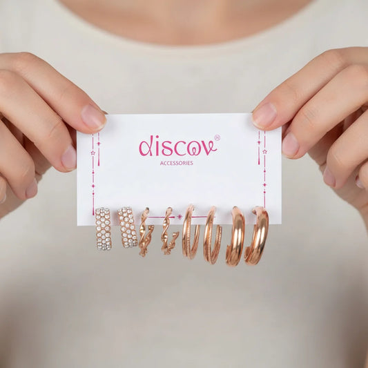 Set of 4 Golden Hoop Earrings Combo