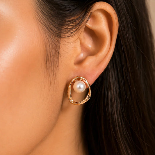 Golden Pearl Stud Earrings