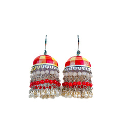 Red Check Jhumka Earrings
