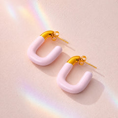 Pastel Pink U Shaped Open Hoops - 18K Gold Plated