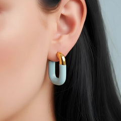 Pastel Pink U Shaped Open Hoops - 18K Gold Plated
