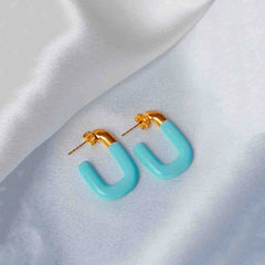 Pastel Pink U Shaped Open Hoops - 18K Gold Plated