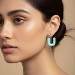 Pastel Pink U Shaped Open Hoops - 18K Gold Plated