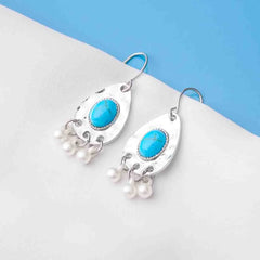 Hammered Teardrop Turquoise Drop Earrings