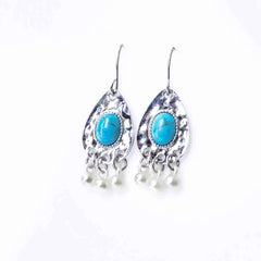 Hammered Teardrop Turquoise Drop Earrings