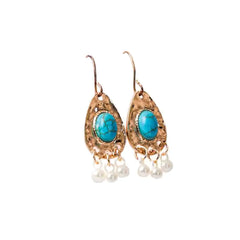 Hammered Teardrop Turquoise Drop Earrings