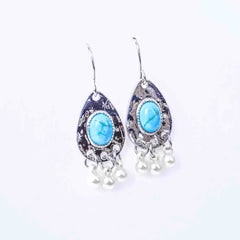 Hammered Teardrop Turquoise Drop Earrings