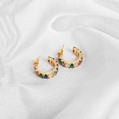Rainbow Gem Hoop Earrings - 18K Gold Plated