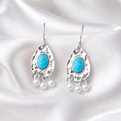 Hammered Teardrop Turquoise Drop Earrings
