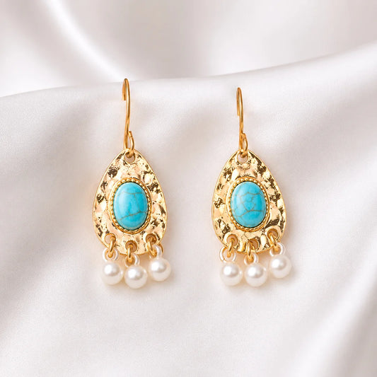 Hammered Teardrop Turquoise Drop Earrings