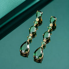 Emerald Cascading Dangle Earrings - 18K Gold Plated