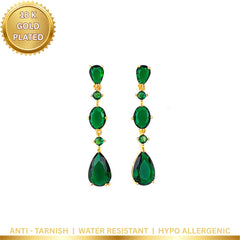 Emerald Cascading Dangle Earrings - 18K Gold Plated