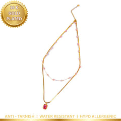 Crystal Pink Layered Necklace - 18K Gold Plated