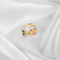 Golden Gem Flower Ring - 18K Gold Plated