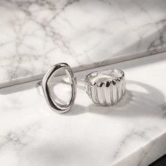 Pack Of 2 Abstract Duo Rings - Rhodium Plated