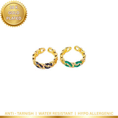 Pack of 2 Enamel Curb Chain Rings - 18K Gold Plated