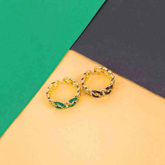 Pack of 2 Enamel Curb Chain Rings - 18K Gold Plated