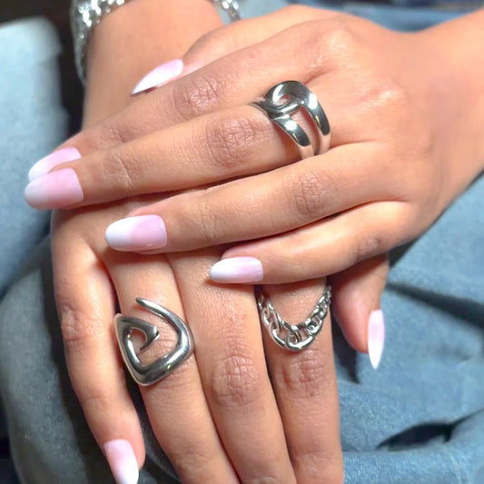 Pack of 3 Claw & Chain Rings - Rhodium Plated