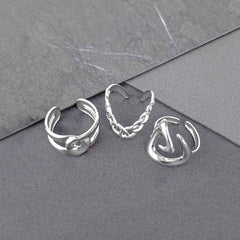 Pack of 3 Claw & Chain Rings - Rhodium Plated