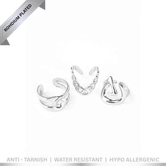 Pack of 3 Claw & Chain Rings - Rhodium Plated