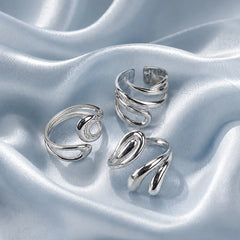 Pack of 3 Sculptural Rings - Rhodium Plated