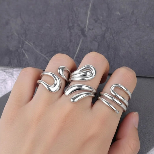 Pack of 3 Sculptural Rings - Rhodium Plated