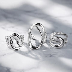 Pack of 3 Abstract Ring Trio - Rhodium Plated