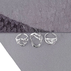Pack of 3 Abstract Ring Trio - Rhodium Plated
