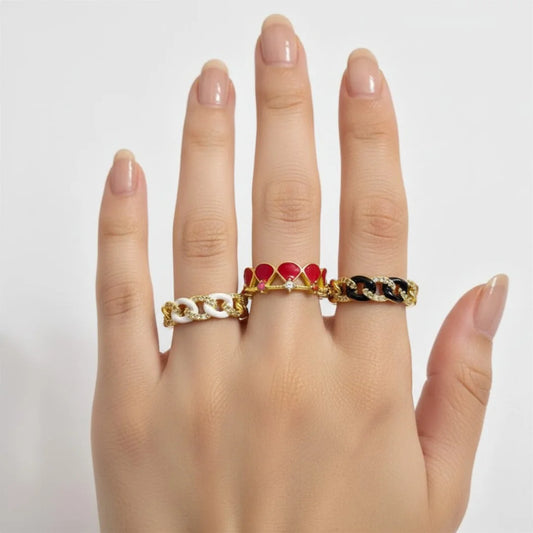 Pack of 3 Royal Enamel Rings Trio - 18K Gold Plated