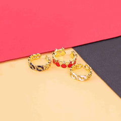 Pack of 3 Royal Enamel Rings Trio - 18K Gold Plated