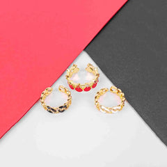 Pack of 3 Royal Enamel Rings Trio - 18K Gold Plated